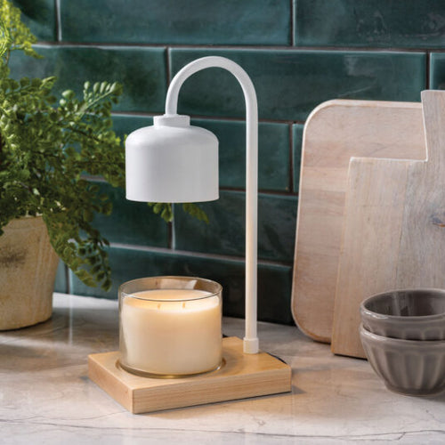 Arched Candle Warmer Lamp White & Wood