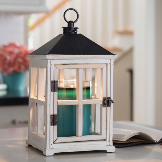 Weathered White Wooden Candle Warmer Lantern